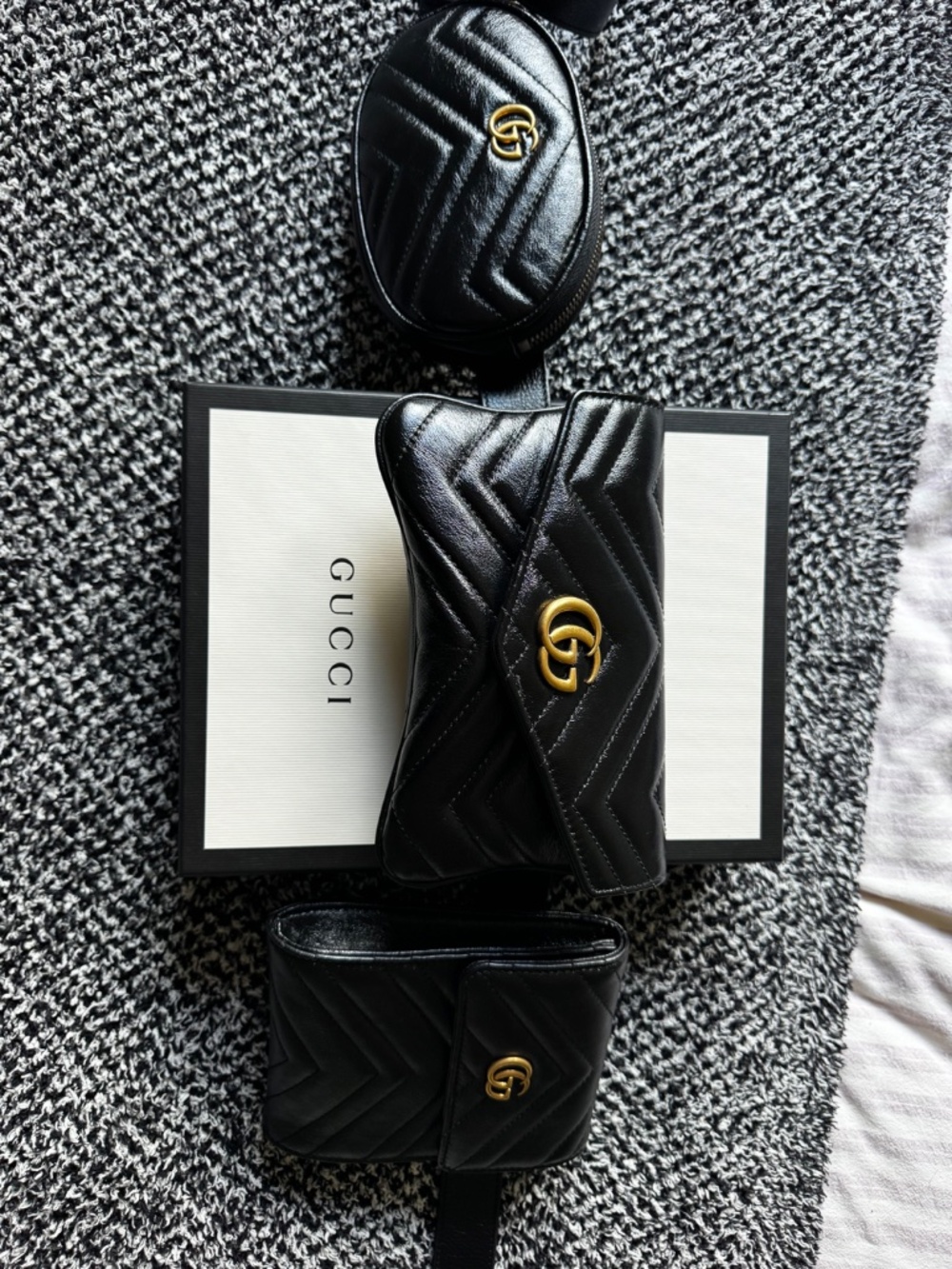 Gucci GG Marmont Quilted Leather Multi-Pouch Belt Bag Size 85